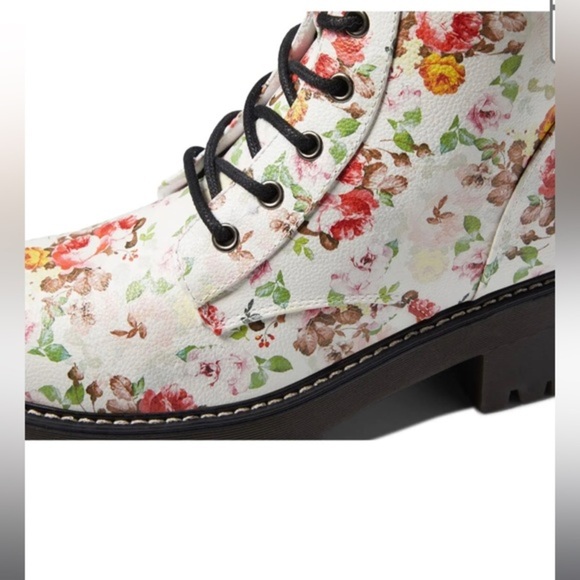 Unionbay White floral print rugged lug sole lace up combat moto boots size 10 - Picture 8 of 11